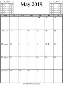 may 2019 calendar vertical