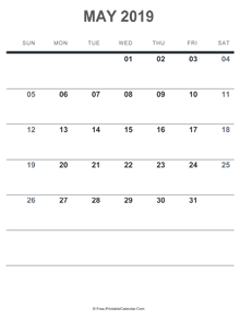 may 2019 printable calendar