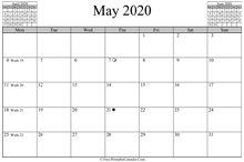 May 2020 Calendar (horizontal)