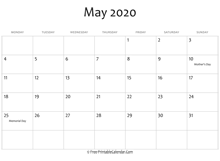 may 2020 calendar printable holidays