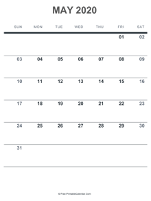may 2020 printable calendar