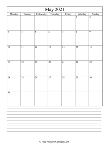 May 2021 Calendar Templates