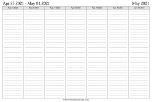 may 2021 weekly calendar landscape layout