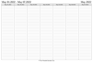 may 2022 weekly calendar landscape layout