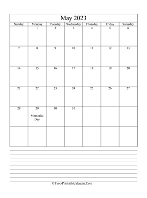may 2023 editable calendar with notes space