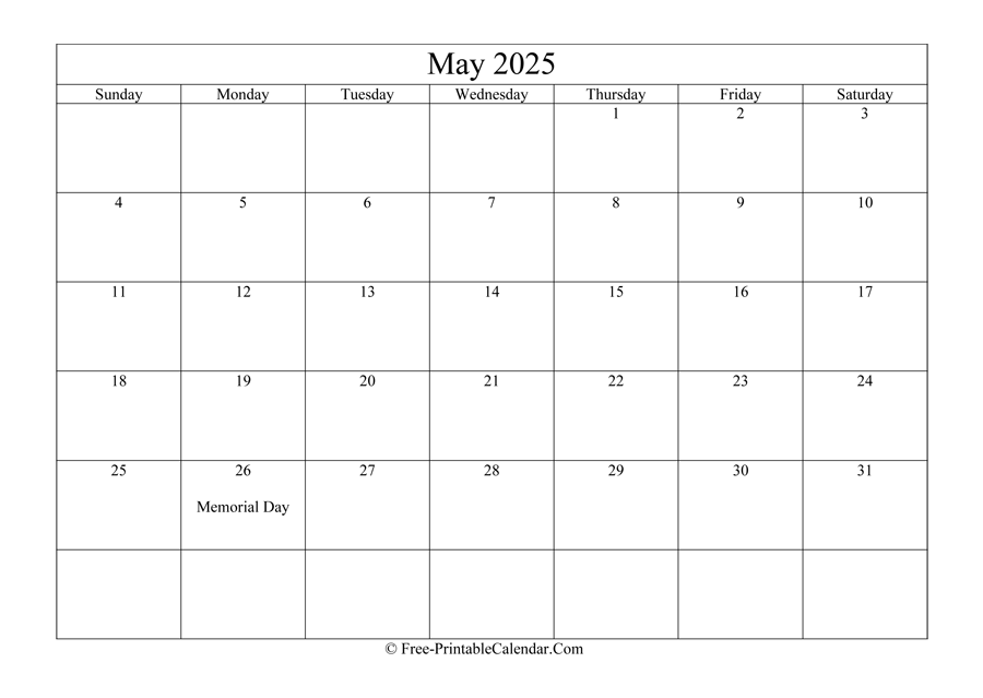 May 2025 Calendar Printable with Holidays