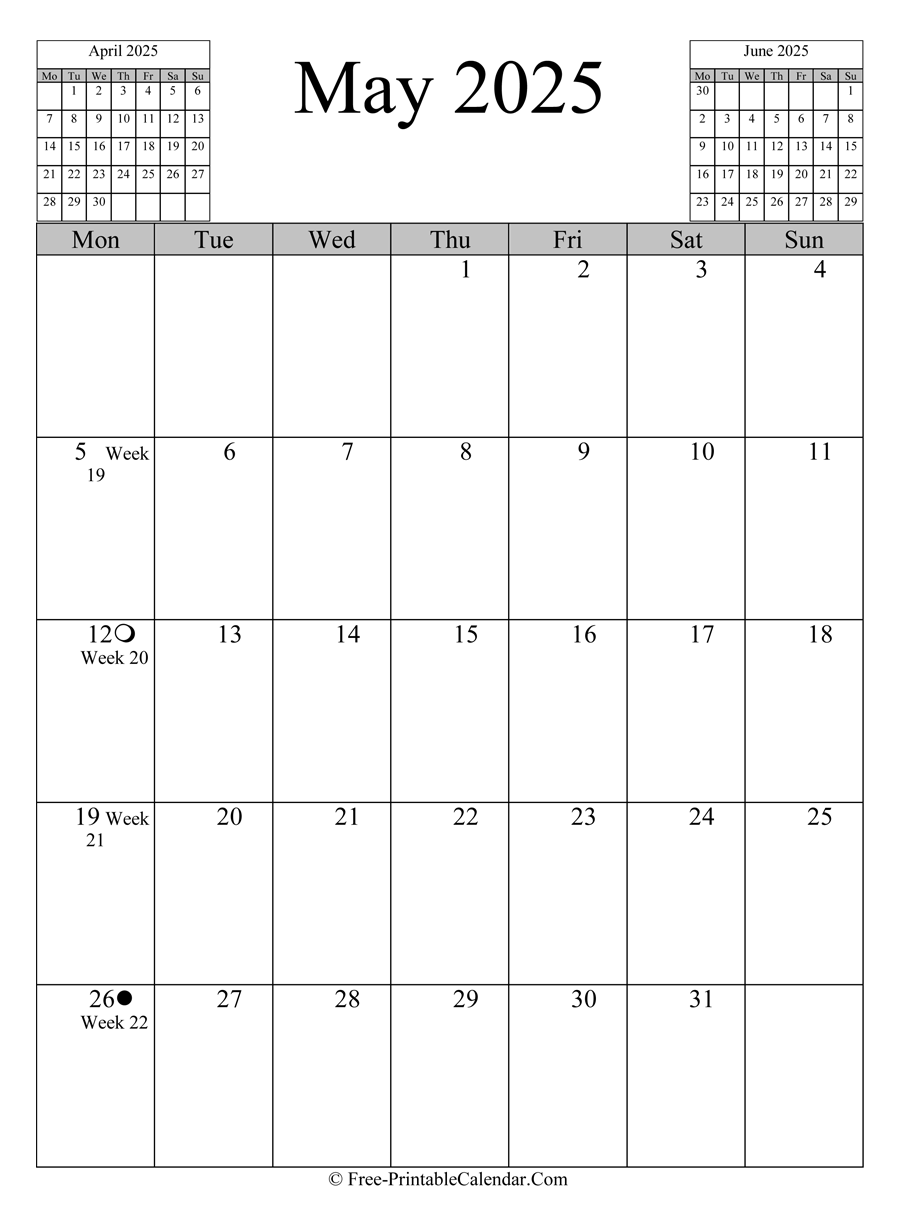 may 2025 Calendar (vertical layout)