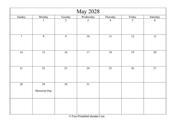 may 2028 calendar printable holidays
