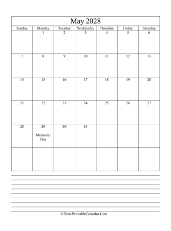 may 2028 editable calendar notes portrait