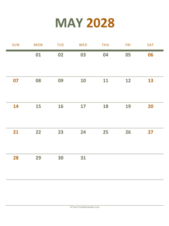 may 2028 printable calendar