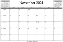 November 2021 Calendar (horizontal)
