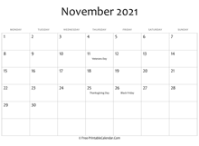 november 2021 calendar printable holidays