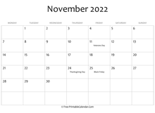 november 2022 calendar printable holidays