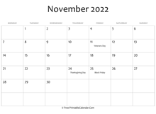 november 2022 calendar printable with holidays