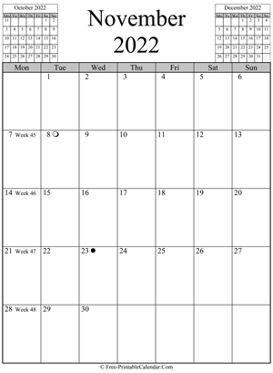 november 2022 calendar vertical