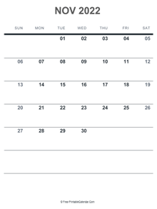 november 2022 printable calendar