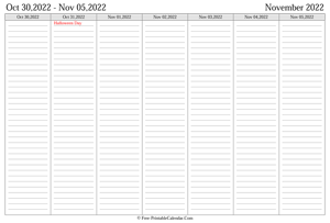 november 2022 weekly calendar landscape layout