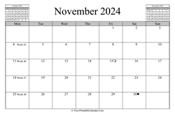 November 2024 Calendar (horizontal)