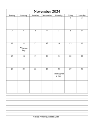 november 2024 editable calendar notes portrait