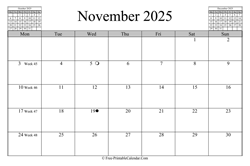november 2025 calendar horizontal