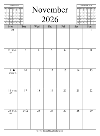 november 2026 calendar vertical