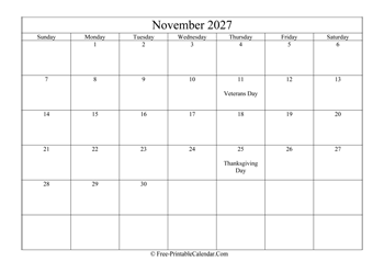 november 2027 calendar printable holidays