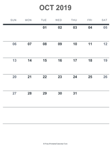 october 2019 printable calendar