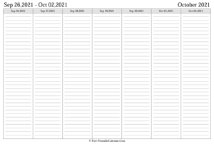 october 2021 weekly calendar landscape layout