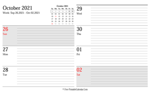 october 2021 weekly calendar planner landscape layout