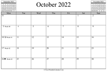 October 2022 Calendar (horizontal)