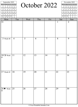 october 2022 calendar vertical