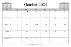 october 2024 calendar horizontal