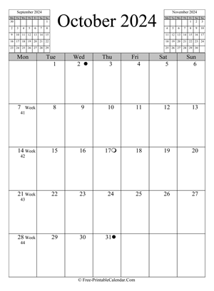 october 2024 calendar vertical