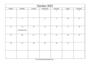 october 2025 calendar printable holidays