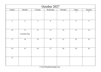 october 2027 calendar printable holidays