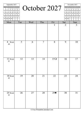 october 2027 calendar vertical
