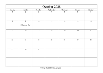 october 2028 calendar printable with holidays