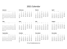printable 2021 calendar horizontal