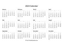 printable 2023 calendar horizontal