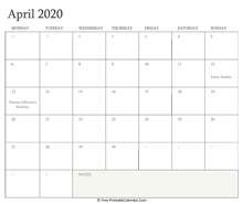 printable april calendar 2020