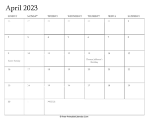 printable april calendar 2023 holidays