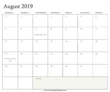 printable august calendar 2019 holidays