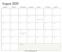 printable august calendar 2020 holidays