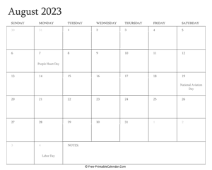 printable august calendar 2023 holidays