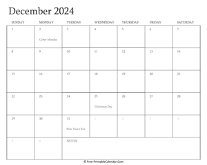 printable december calendar 2024