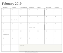 printable february calendar 2019
