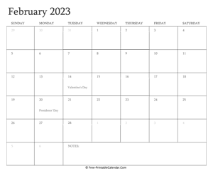 printable february calendar 2023