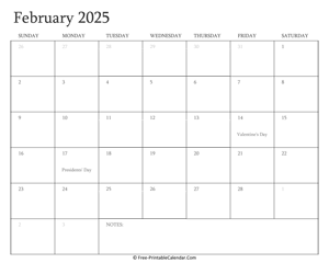 printable february calendar 2025