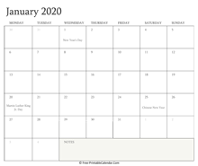 printable january calendar 2020 holidays