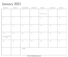 printable january calendar 2021 holidays
